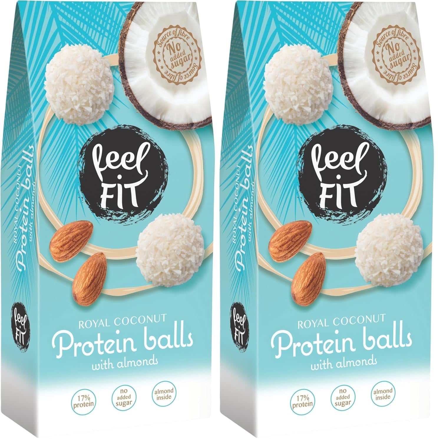 Sockerfria kokospraliner med mandel, feel FIT, utan tillsatt socker, 17% protein, 63 g