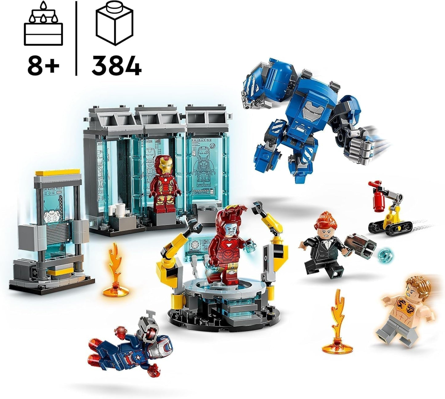 LEGO Marvel Iron Man's Laboratory: Hall of Armor - Superhjälteleksak med en mekfigur, 5 minifigurer inklusive Aldrich Killian - Avengers Present för pojkar och flickor i åldrarna 8+ 76315 Byggset Beuche den LEGO-Store