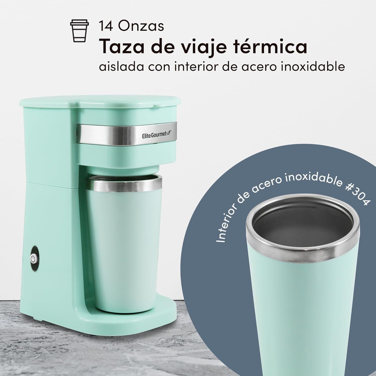 EHC113M# Kompakt personligt enservefilter Espressobryggare med resemugg av rostfritt stål inuti malet kaffe Återanvändbart filter Mintgrönt 400 ml