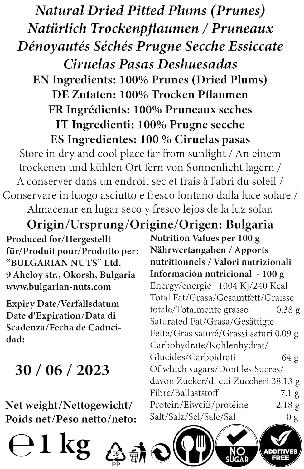 1 kg Naturligt torkade plommon, utan gropar, utan tillsatser, utan socker, utan sötningsmedel, inget konstgjort, från bulgariska fruktträdgårdar Torkade produkter Naty Shop