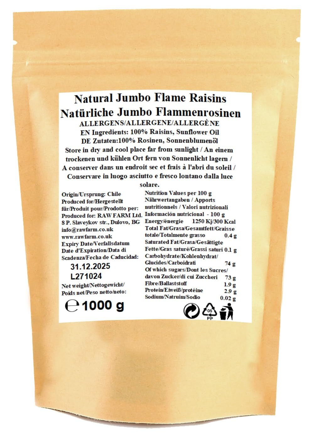 1 kg rå Jumbo Flame sultanor, hel frukt, glutenfri, sojafri, utan tillsatt socker, inga konserveringsmedel, inga sötningsmedel, med solrosolja Dehydrerade produkter Naty Shop