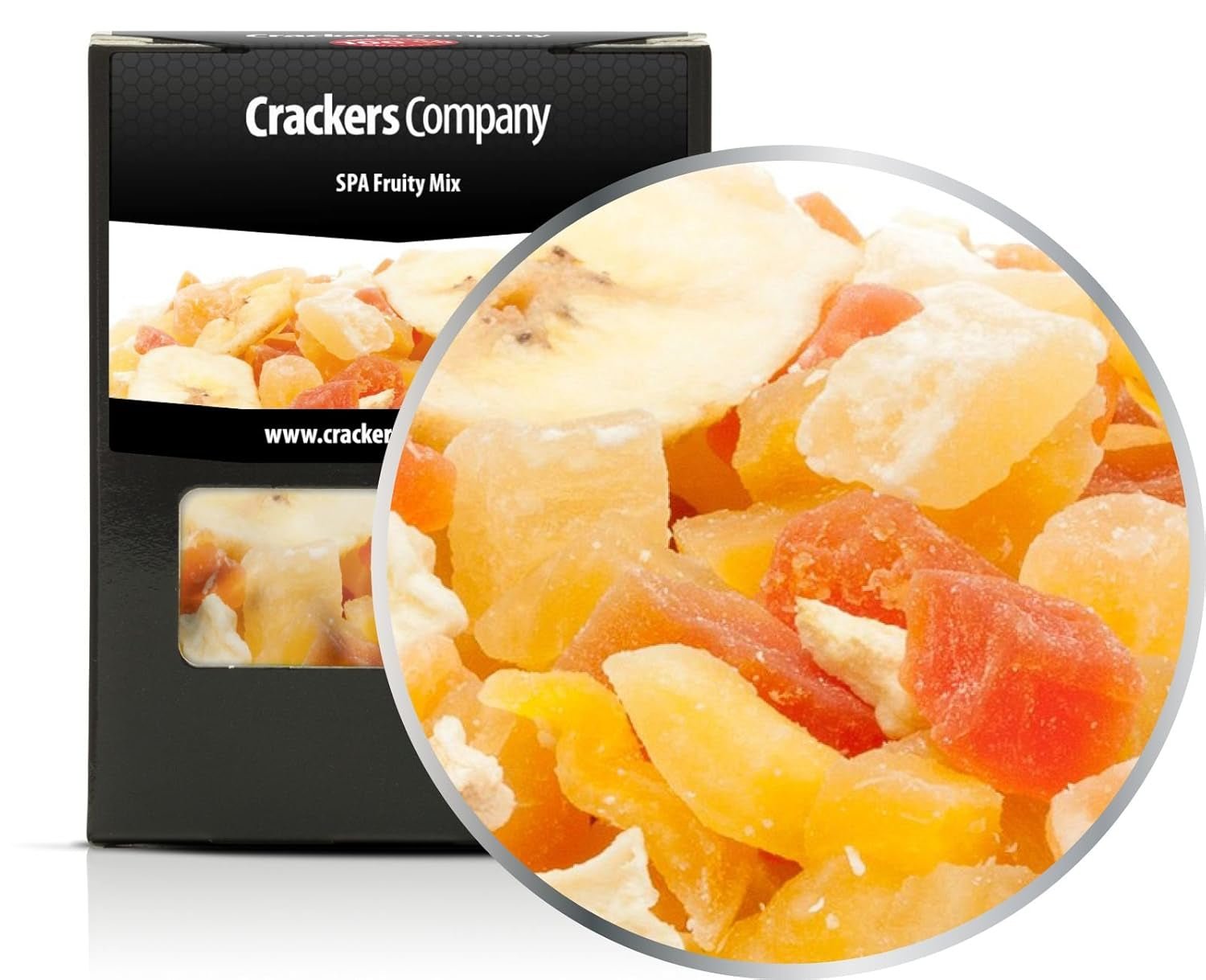 1 x 3 kg exotisk fruktblandning kanderad fruktbitar Papaya Mango Vattenmelon Ananas Kokosnöt Äpple Banan Låg fetthalt Lågt salt Vegetarisk Glutenfria laktosfria torkade produkter Min butik 5 x 80 g i kartong (400 g)