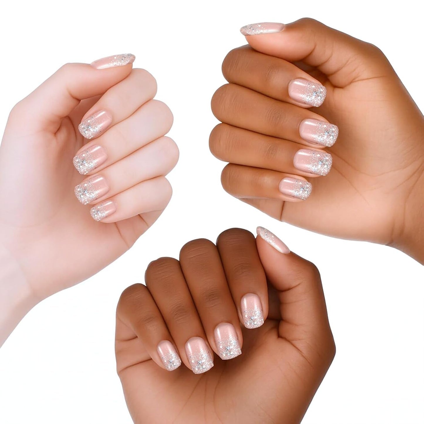 48st kort lim på naglar 2 stilar korta fyrkantiga franska naglar med nagellim och nagelfil Rosa Vit Ombre falska naglar för kvinnor