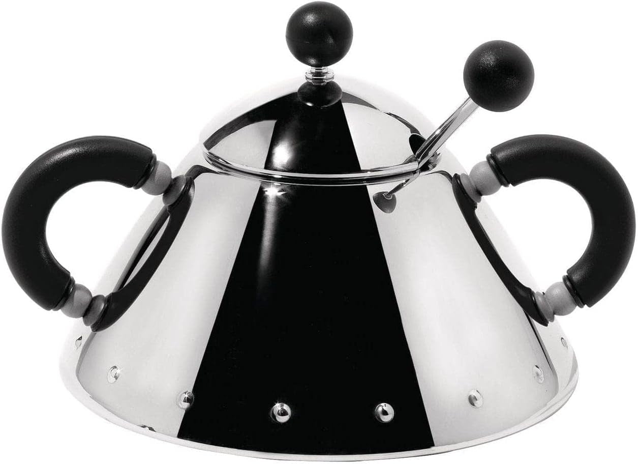 Alessi tekanna med rostfri sked, PA-handtag och knopp, svart