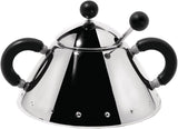 Alessi tekanna med rostfri sked, PA-handtag och knopp, svart
