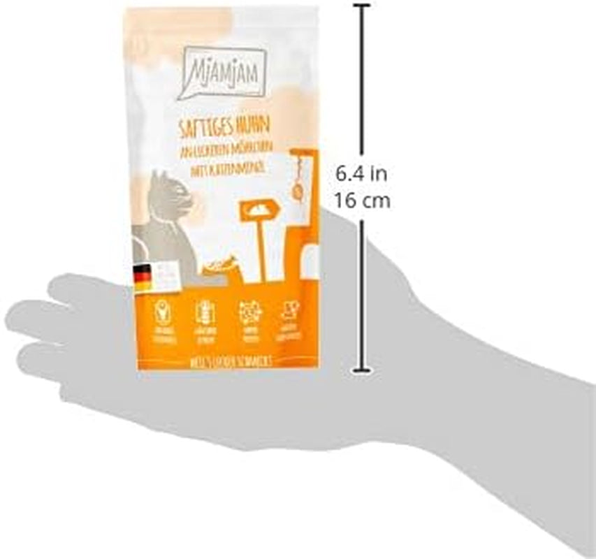 MjAMjAM - Premium våt kattmat - Pressbar påse - Juicy Kyckling med läckra morötter 12-pack (12 x 125 g) Spannmålsfri med extra kött