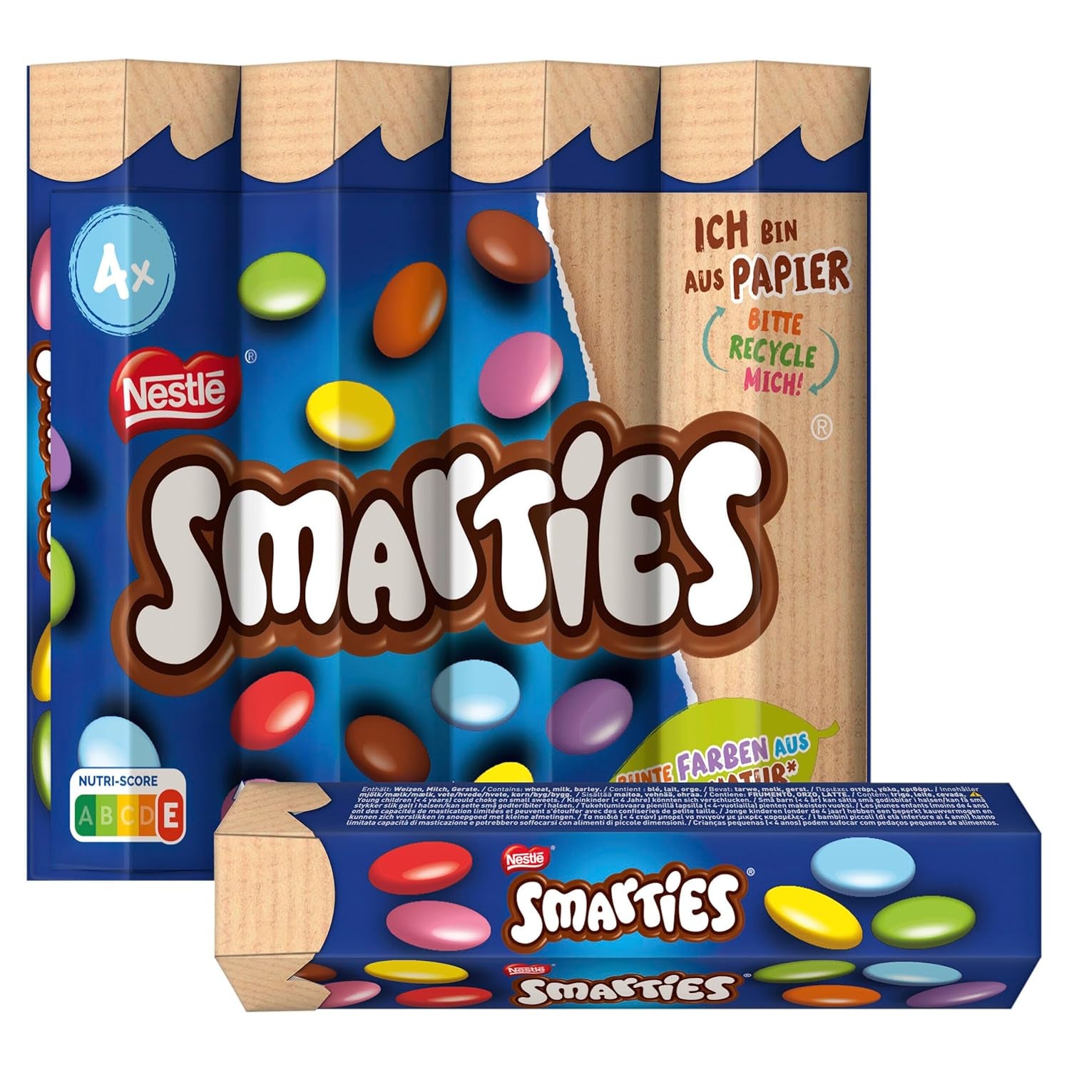 Nestlé SMARTIES Multipack, liten rulle, chokladfärgade linser, perfekt för barns födelsedagar, naturliga färger, sexkantig rulle, förpackning om 12 (12x (4 x 34g))