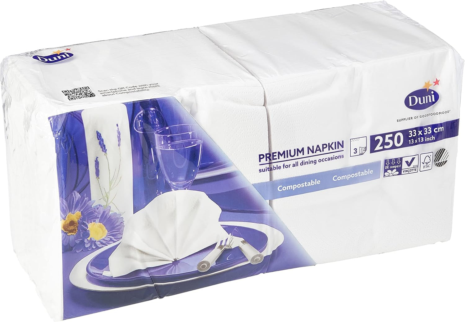 Servett, papper, vit, 33 cm, 250
