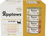 Applaws 100 % naturlig premium våtmat för katter Kycklingbuljong för vuxna katter - 4 boxpack (12 x 70 g)
