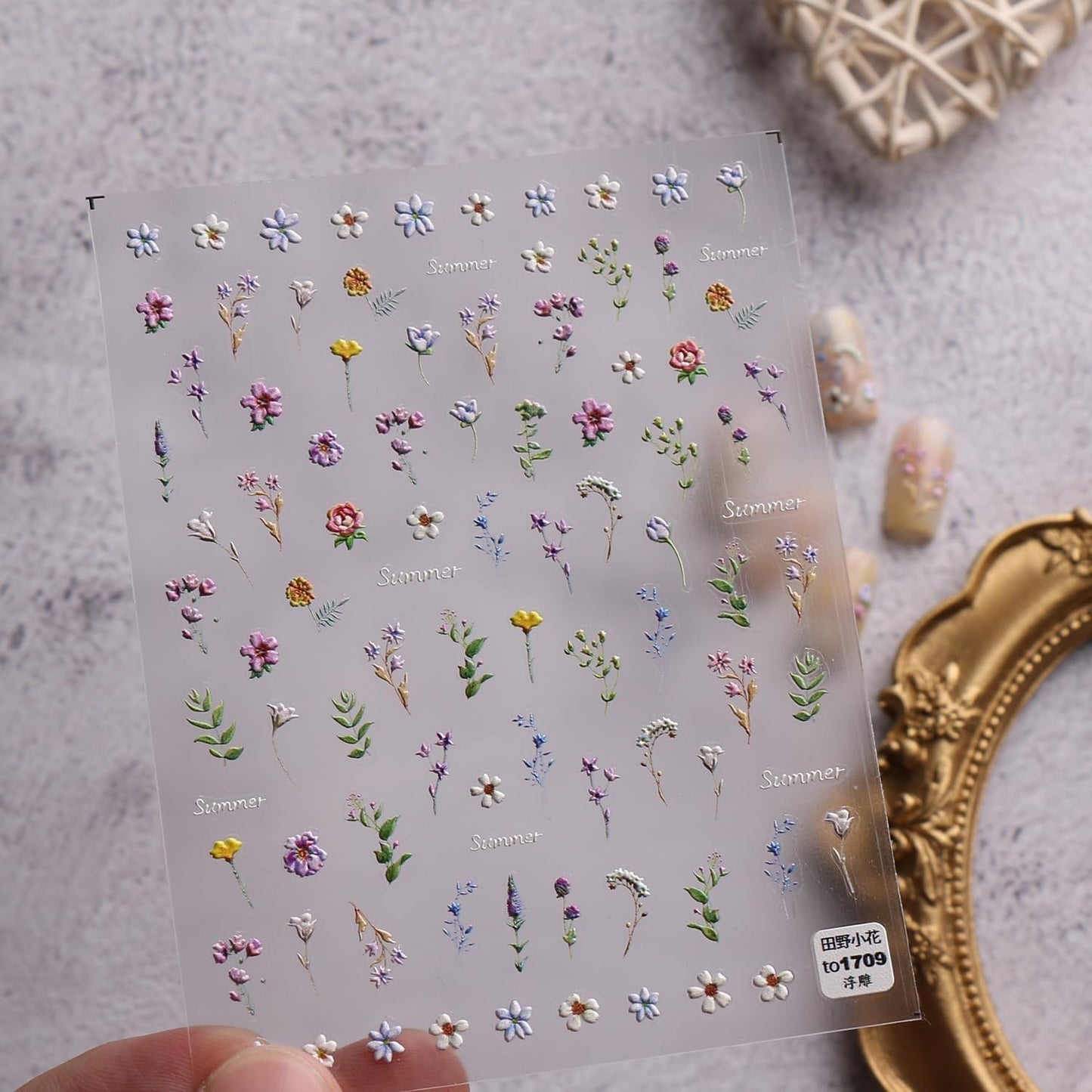 JMEOWIO 3D Nagelsticker Blume Frühling Sommer Floral Nail Art Sticker Selbstklebend Nagelaufkleber 5D Stereoskopisk Dekoration Nageldesign Zubehör 1 Blatt