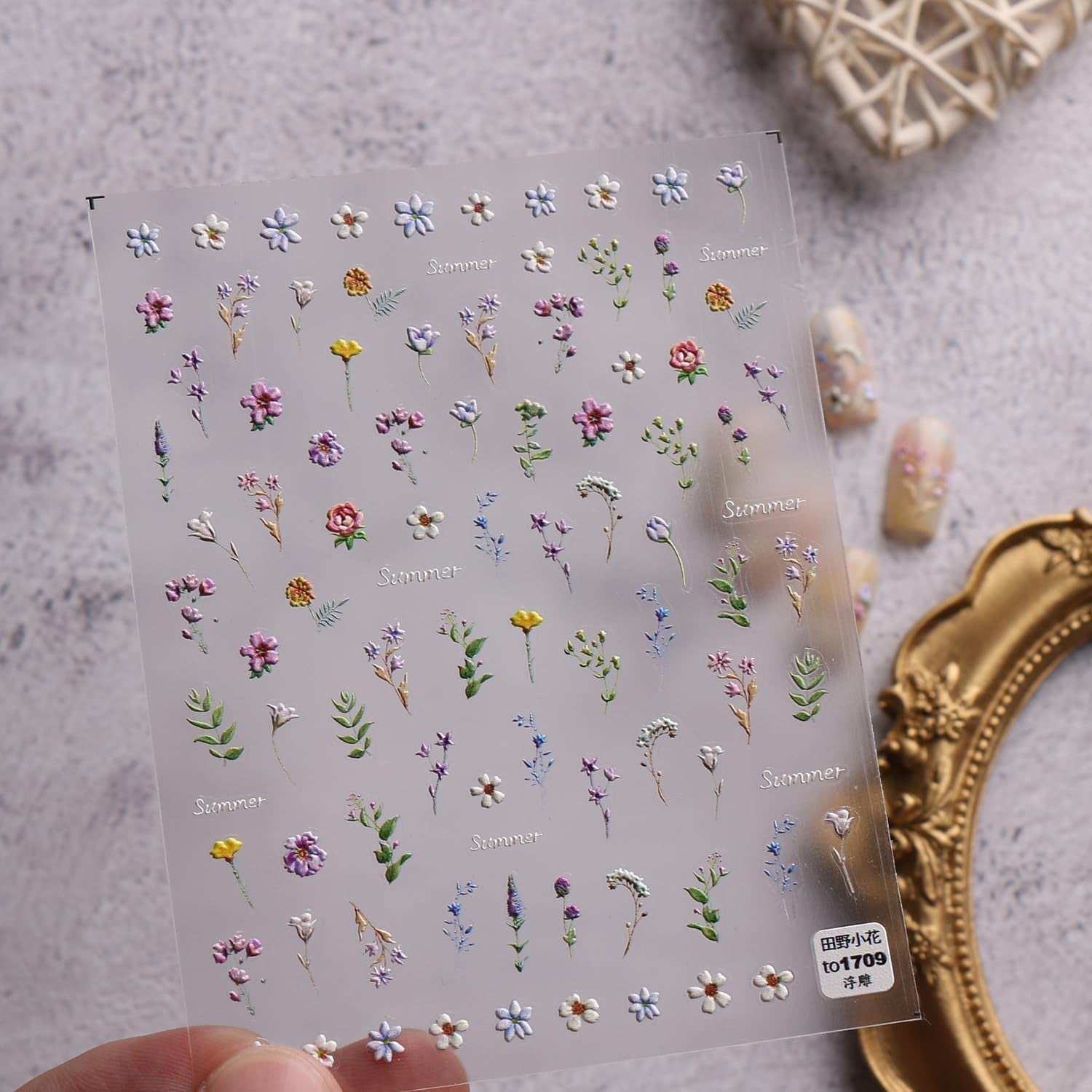 JMEOWIO 3D Nagelsticker Blume Frühling Sommer Floral Nail Art Sticker Selbstklebend Nagelaufkleber 5D Stereoskopisk Dekoration Nageldesign Zubehör 1 Blatt