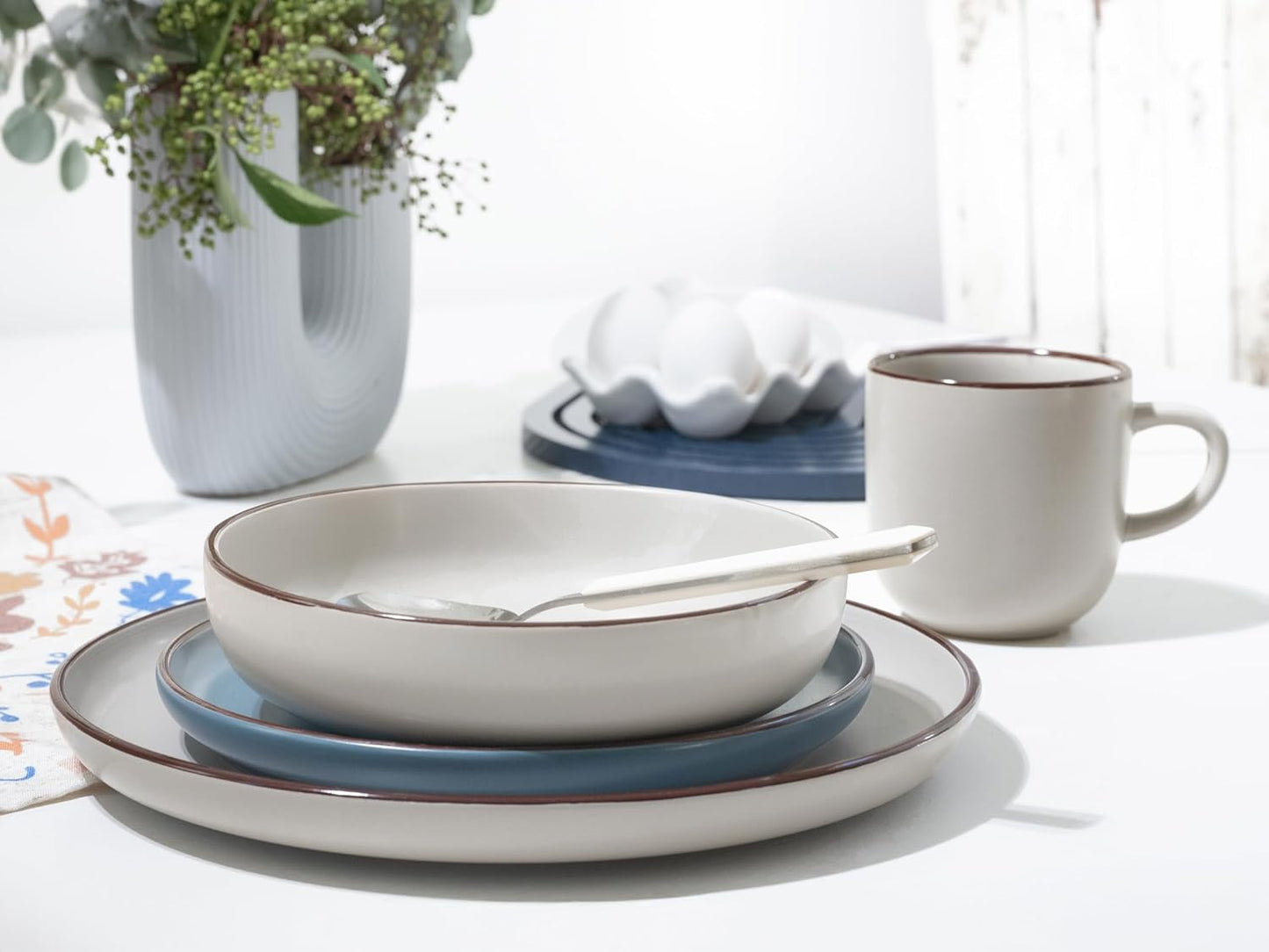 CreaTable, 21016, Modern Scandic Blue-Grey Series, 16-delad servisset, Porslinskombinationsservice, Diskmaskin och mikrovågssäker, Kvalitetstillverkning