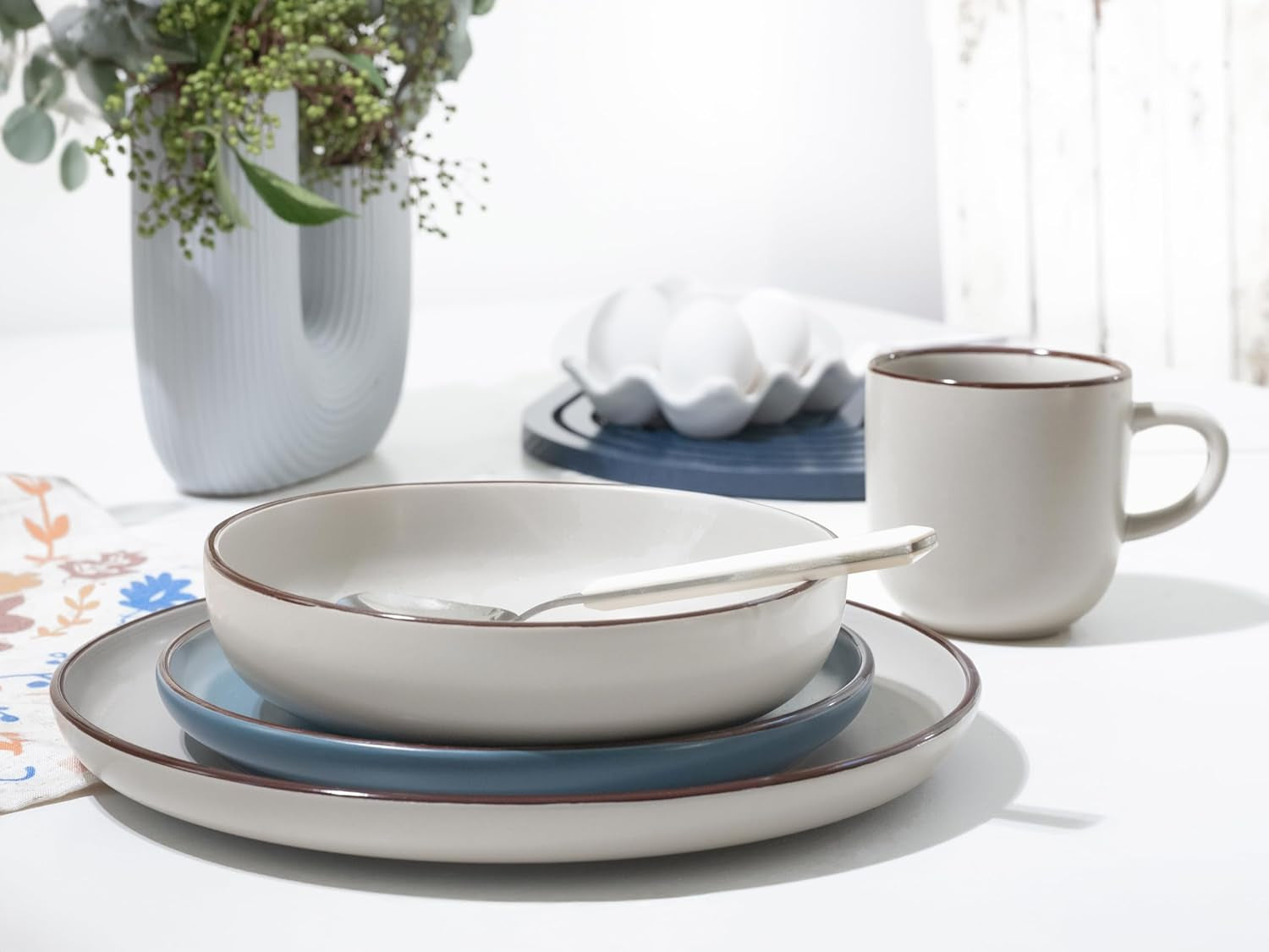 CreaTable, 21016, Modern Scandic Blue-Grey Series, 16-delad servisset, Porslinskombinationsservice, Diskmaskin och mikrovågssäker, Kvalitetstillverkning