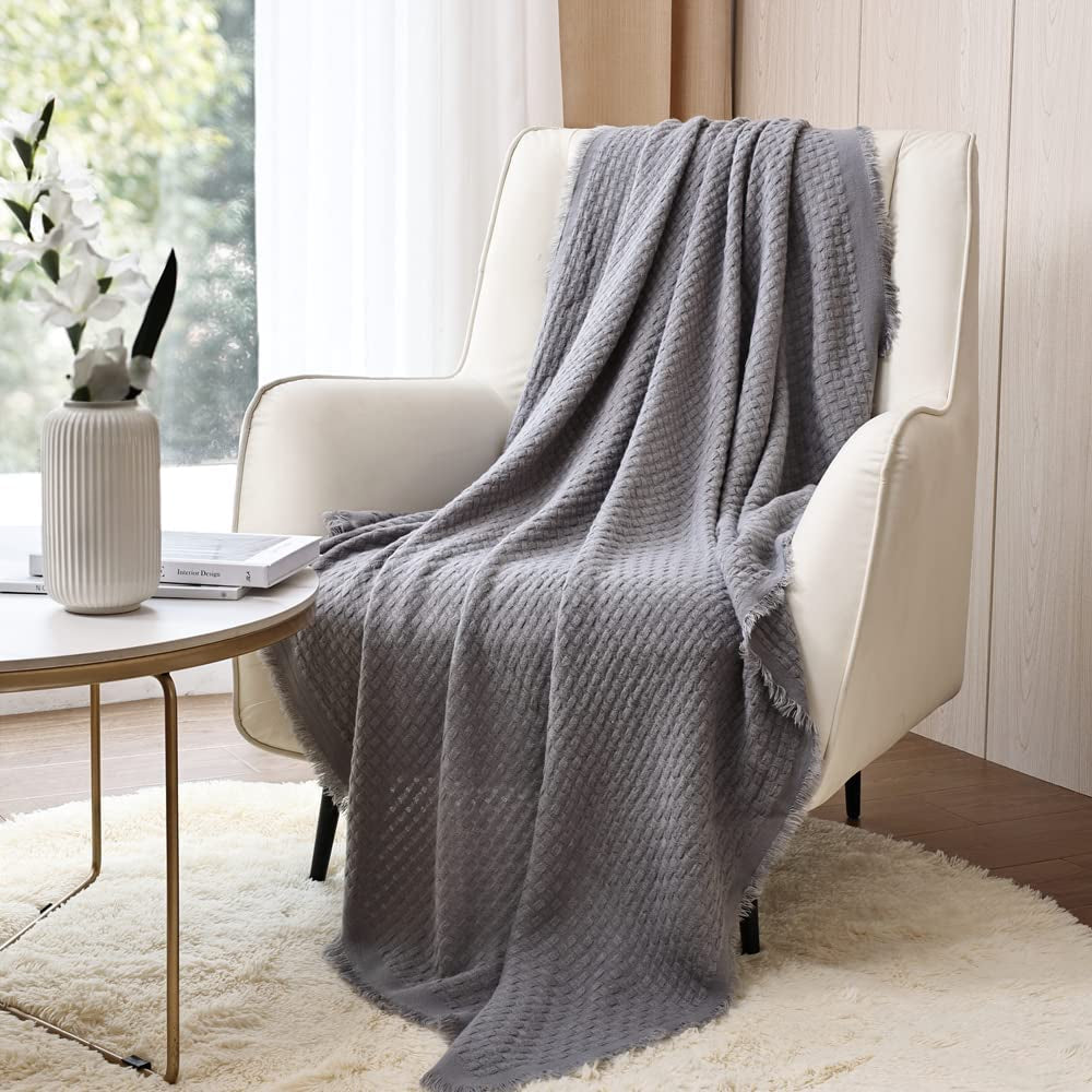 CREVENT roststickad filt för soffa Soffa Stol Säng Heminredning Mjuk Varm Mysig Lätt Vår Sommar Höst (127,8 X 152,4 cm Karamell / Brun / Bränt Orange) CREVENT Sängar och filtar Ljusgrå Våffel
