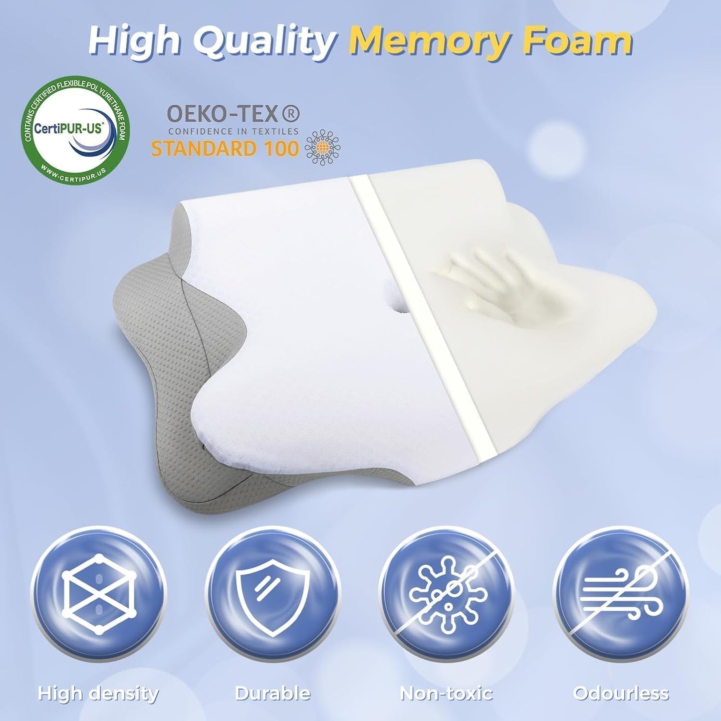 SAHEYER nackkudde 2 i 1 Ergonomisk nackstödskudde och nackrullskudde Ortopedisk kudde för sidoslipare Memory Foam-kudde för sidoslipare Rygg och mage Ortopediska livmoderhalskuddar Naty Shop