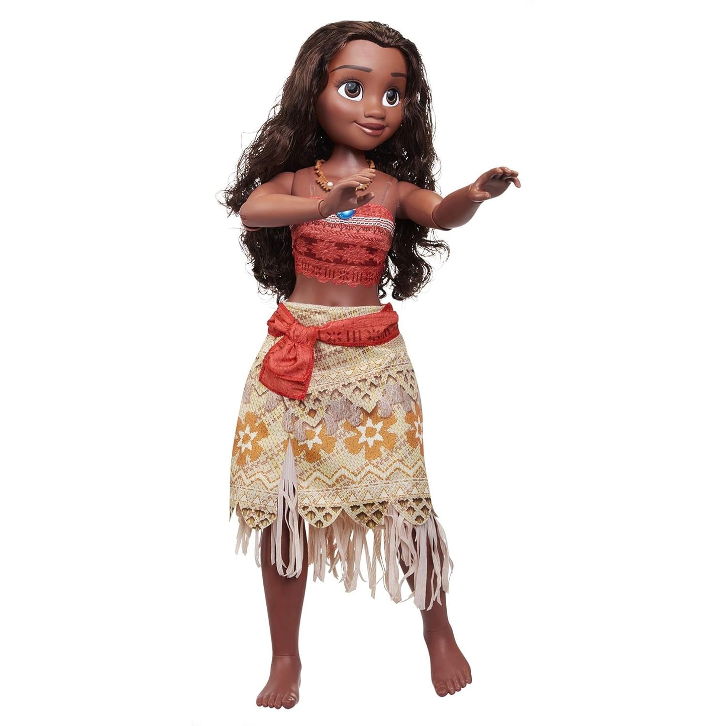 Disney Princess Moana 80cm Play Doll by Jakks Pacific Movable Doll with Brush to Comb Her Wavy Curls Filminspirerad klänning Avtagbart hänge Halsband Dolls Naty Shop
