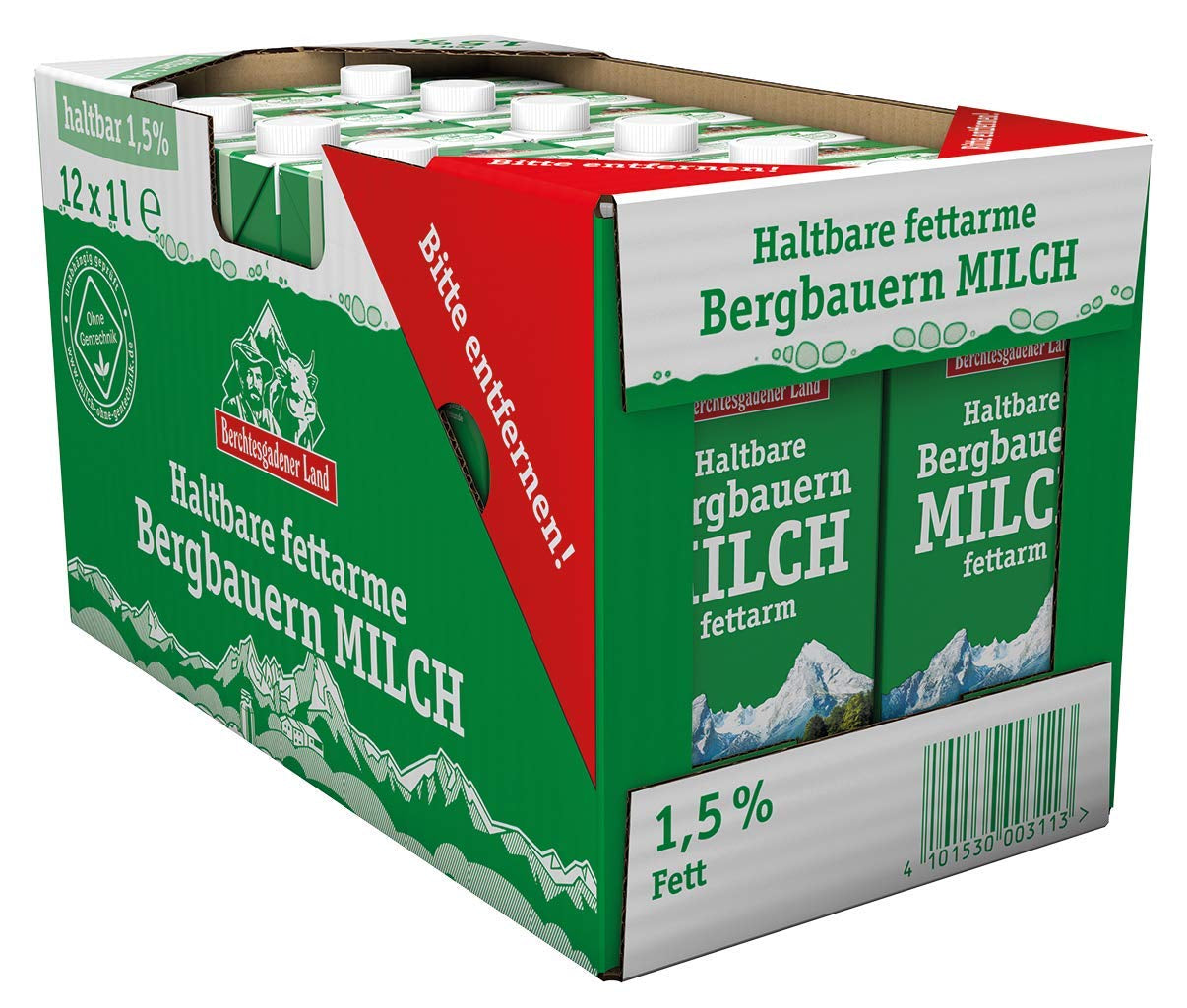 Berchtesgadener Land Haltbare Bergbauern-Milch, 1,5 % fett, 12er Pack (12 x 1 l)