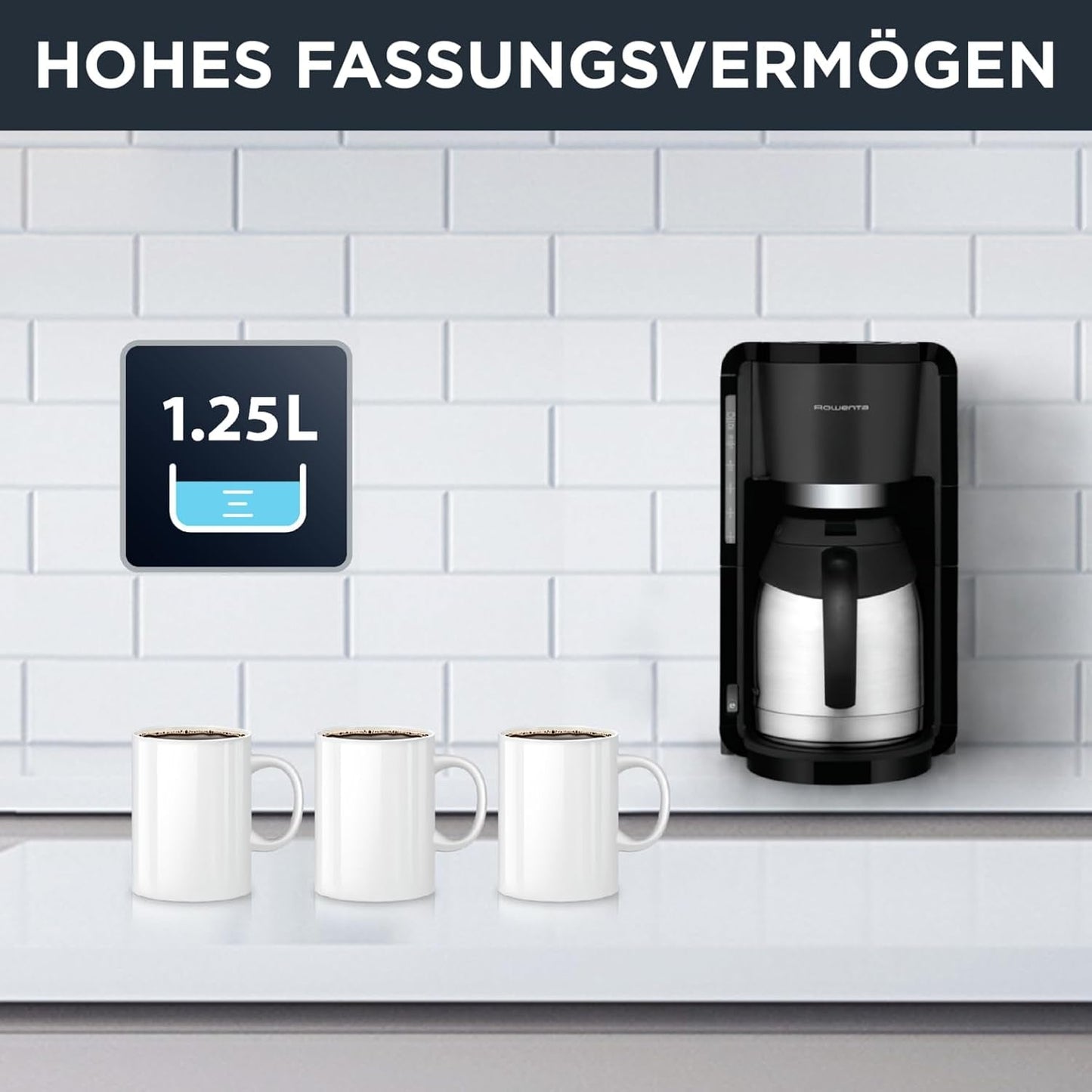 Rowenta Adagio Filter Espressomaskin, Termokanna i rostfritt stål, Håller kaffet varmt i upp till 4 timmar, 10-15 kopparkapacitet, 1,25L Kapacitet, Avtagbar filterkorg, Autoavstängning, Svart, CT3818