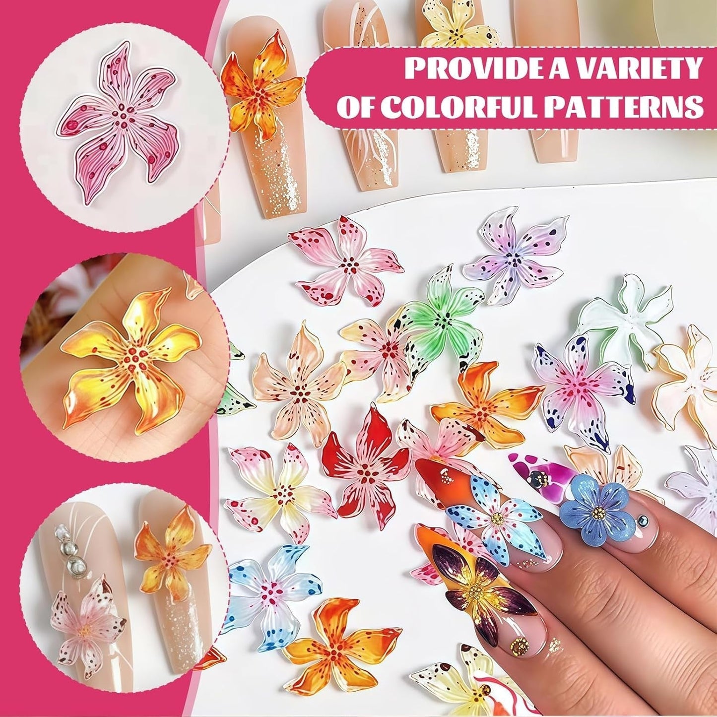 50 Stück 3D Blume Nail Charms Set, Bunte Nageldesign Zubehör, Nägel Charms Och Nagel Art Charms, Perfekt Für Nailart, Maniküre Dekoration Och DIY Nageldesign