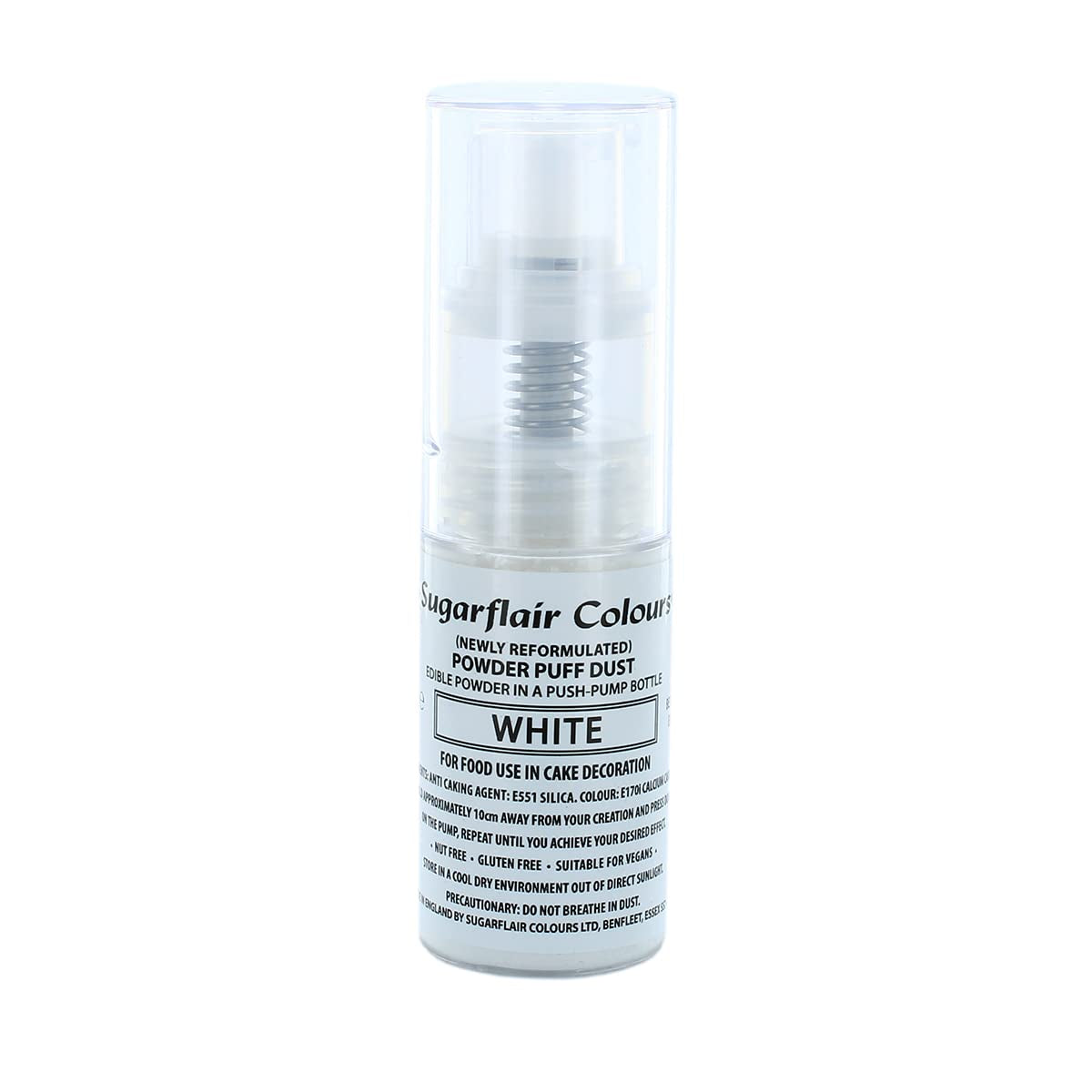 Sugarflair White Pump Powder Spray - Tårtdekorerande matfärgning, aerosolfri spray för kakor, muffins och mer - 10g
