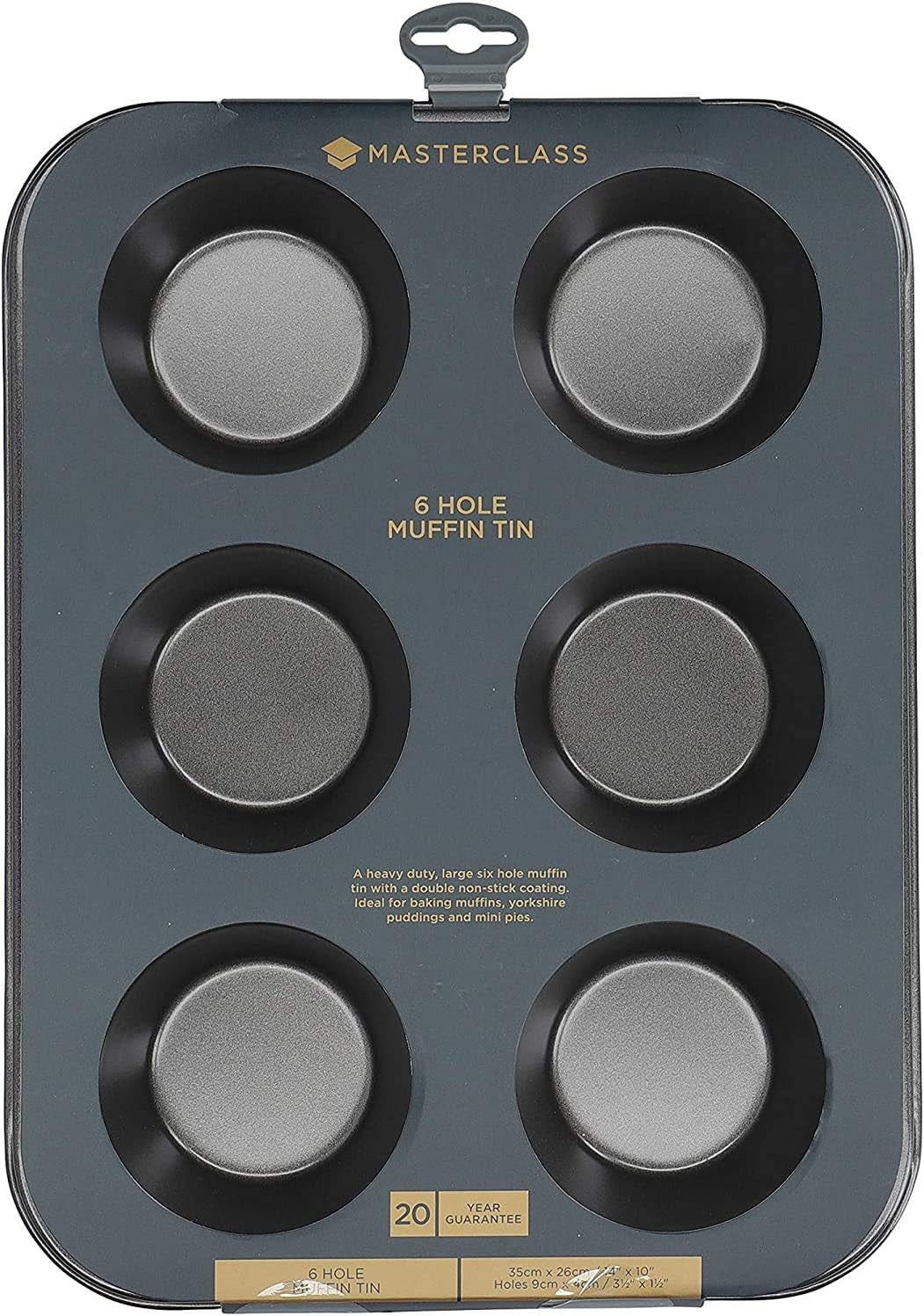 Masterclass Tiefes Muffinblech/Yorkshire Puddingform, 6-Loch-Form Mit PTFE-, PFOA- Und Bpa-Freier Antihaftbeschichtung, Robust 1 Mm Kohlenstoffstahl, Grau, 35 X 26 Cm Formar och plåtar för bakning Naty Shop