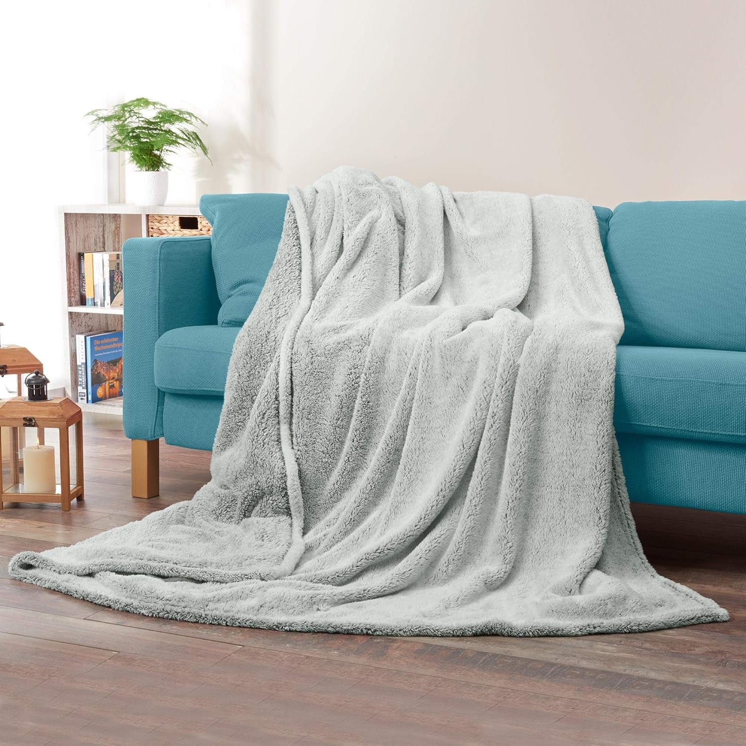 Aqua-Textil Fluffig mysig filt 150 X 200 Cm Grå Vit Melange Plysch TV-filt Överkast Sherpa Fleece Oeko-Tex Ottawa Sängar och filtar Besuche den aqua-textil-Store