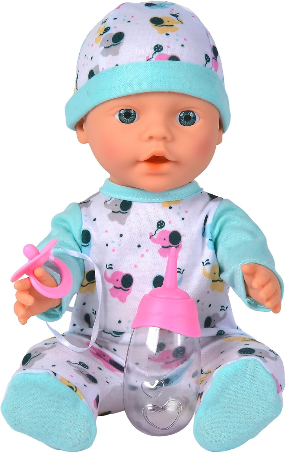 30 cm nyfödd vinylelefantbabydocka med dricks- och vattningsfunktion, flaska och napp, 2 år och uppåt