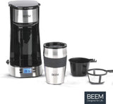 BEEM THERMO 2 GO enkelfilter espressomaskin med 0,4 l termokopp | Permanent filter | Med 24-timmars timer för en varm kopp kaffe på morgonen, ingen väntan | 750 W