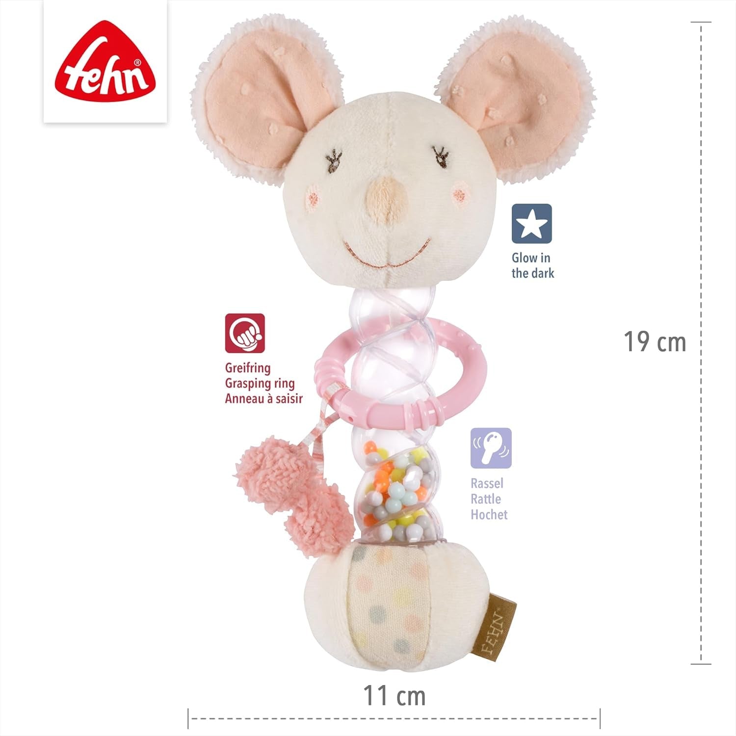 Fehn rainmaker-mus - motorisk leksak med klocka för att greppa och göra ljud - bell stick främjar lekfullt sinnen och motorik - för spädbarn och småbarn från 0+ månader Baby Toys Naty Shop
