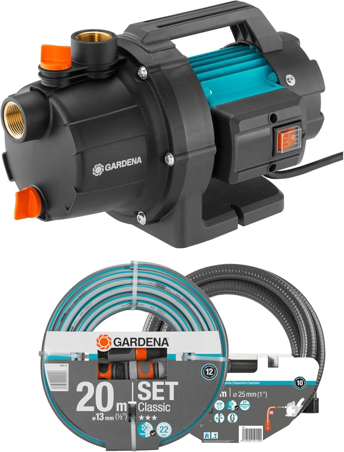 Gardena trädgårdspumpset 09011-47 3000/5, upp till 3 000 l/h med slangsats