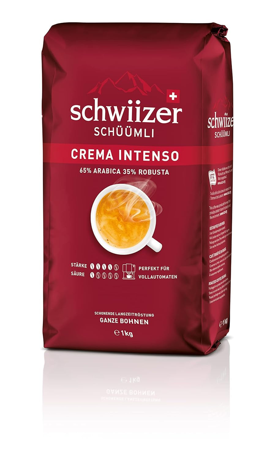 Schwiizer Schüümli Intenso, kapsel, malet kaffe 1 kg - Intensitet 4/5 - UTZ-certifikat (paket med 4)