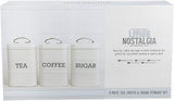 KitchenCraft Living Nostalgia set med 3 förvaringsburkar för te, socker och kaffe i presentförpackning, stål, antik kräm, 11 cm x 11 cm x 17 cm, vintageblå matförvaringslådor Naty Shop