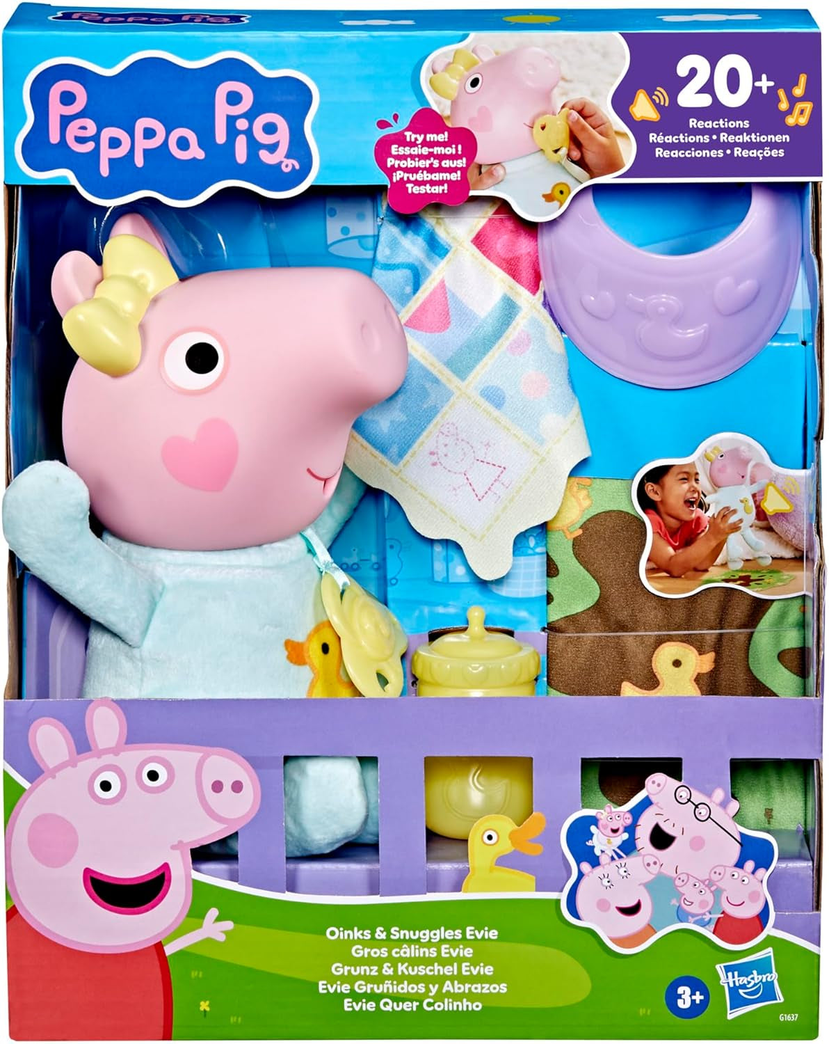 Peppa Pig 28 cm Evie Interactive Doll med 20 ljud och många funktioner, leksaksset för barn 3 år och uppåt