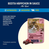 Bozita Pouch Våtfoderbitar i nötköttsås - 12 påsar x 85g Spannmåls- och vetefritt våtfoder för katter - Våtfoder för vuxna katter med 8,5 % protein och 4,5 % fett