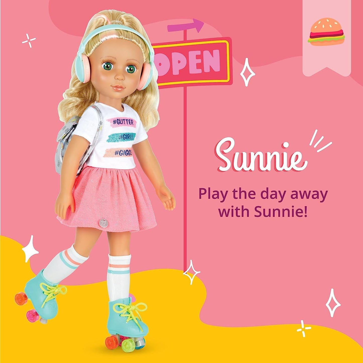 Glitter Girls - Sunnie Dolls - Sunnie Articulated Doll 36cm - Blont hår och gröna ögon - Leksak för 3 år och uppåt