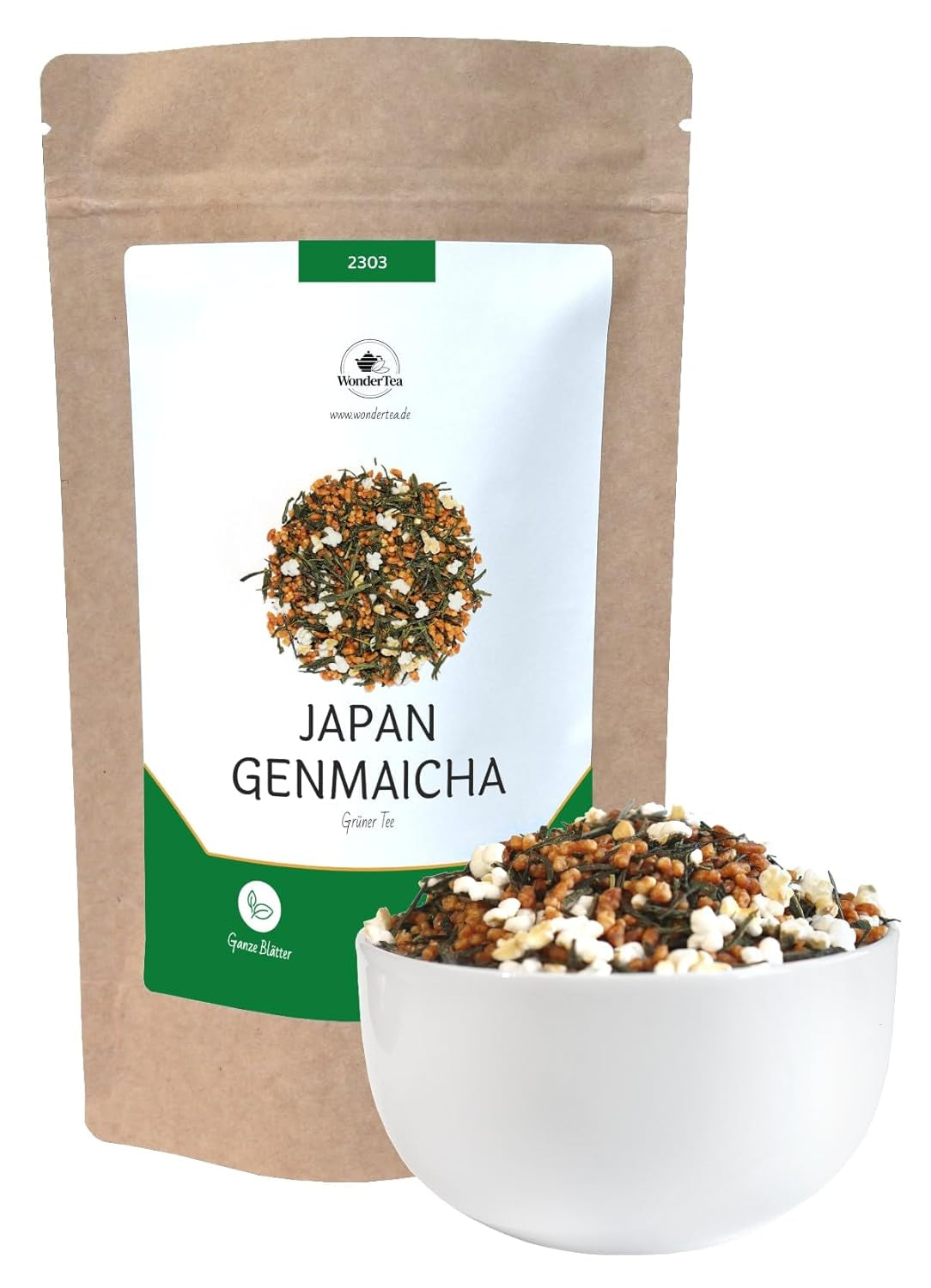 Genmaicha japanskt grönt te med rostat ris, 50 % Kagoshima Sencha, Premium löst grönt te, traditionell blandning, utan tillsatta smaker, 100 g | Wondertea Japanskt grönt te Genmaicha