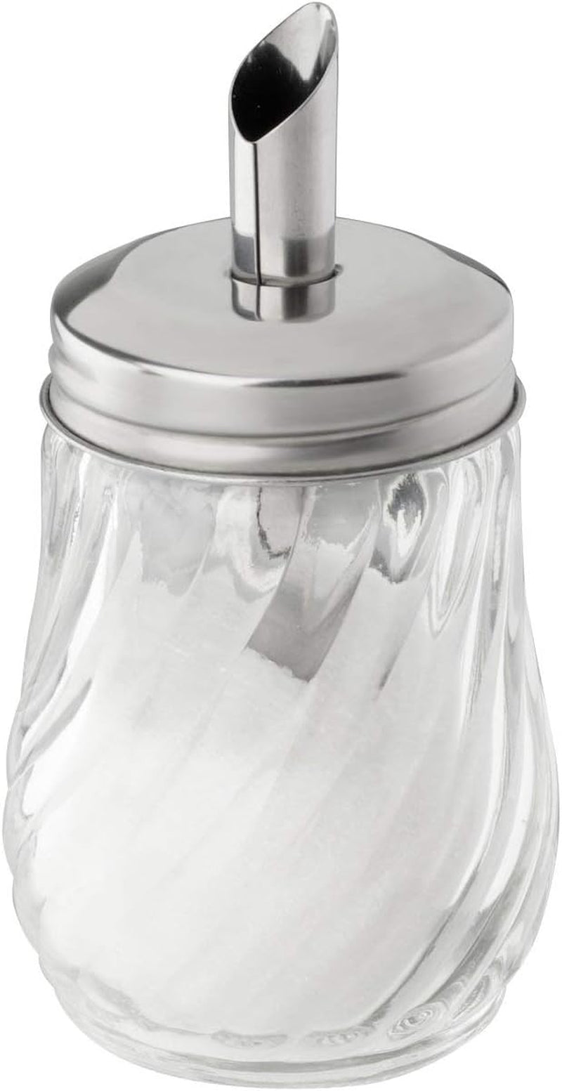 FMprofessional 160ml FLEURETTE sockerdispenser, glasbehållare, behållare för enkel dosering, behållare för olika tillfällen, högkvalitativ behållare (färg: silver), kvantitet: 1 st.