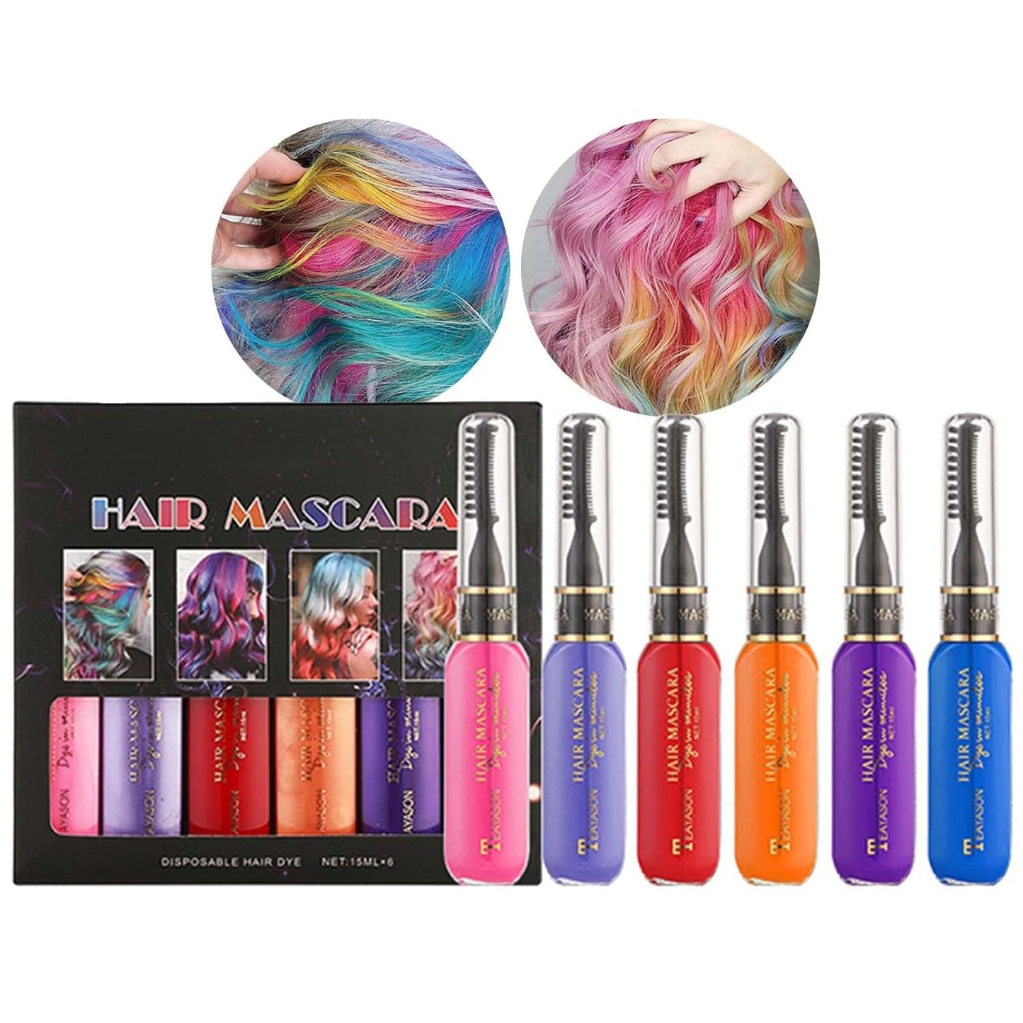 Instant Hair Dye 6 Colors Temporary Hair Mascara för flickor och kvinnor Tvättbart hår Krita Rainbow Hair Mascara Hårfärgning för Carnival Halloween Cosplay Party Födelsedag (A) Naty Shop Hårfärg A 90 Ml (1 förpackning)