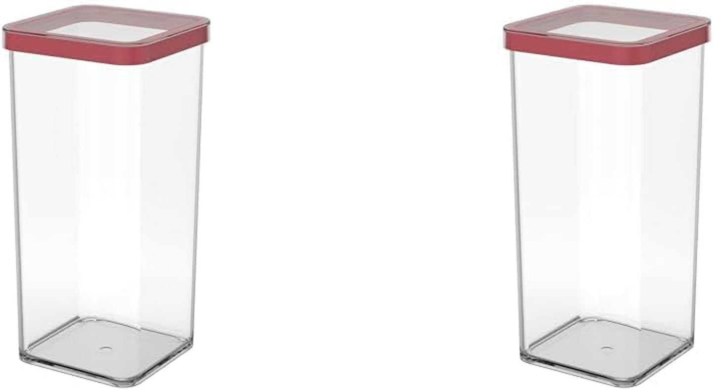 Rotho Loftset med 5 förvaringsburkar med lock, olika storlekar, BPA-fri matplast (PP), klar/röd, (21,4 x 21,4 x 23,5 cm) Naty Shop Matförvaringslådor 1,5L (2-pack)