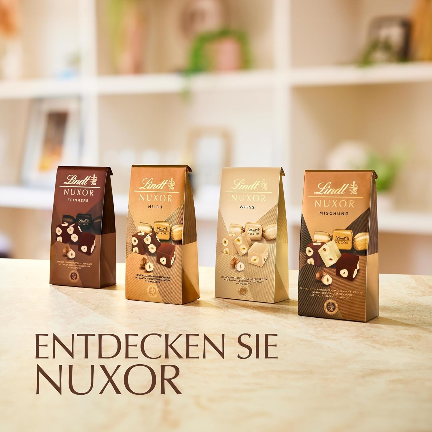 Lindt Choklad | Mix för påse NUXOR | 103g | Gianduja krämiga chokladkuber i tre sortiment med rostade hela hasselnötter | Choklad present