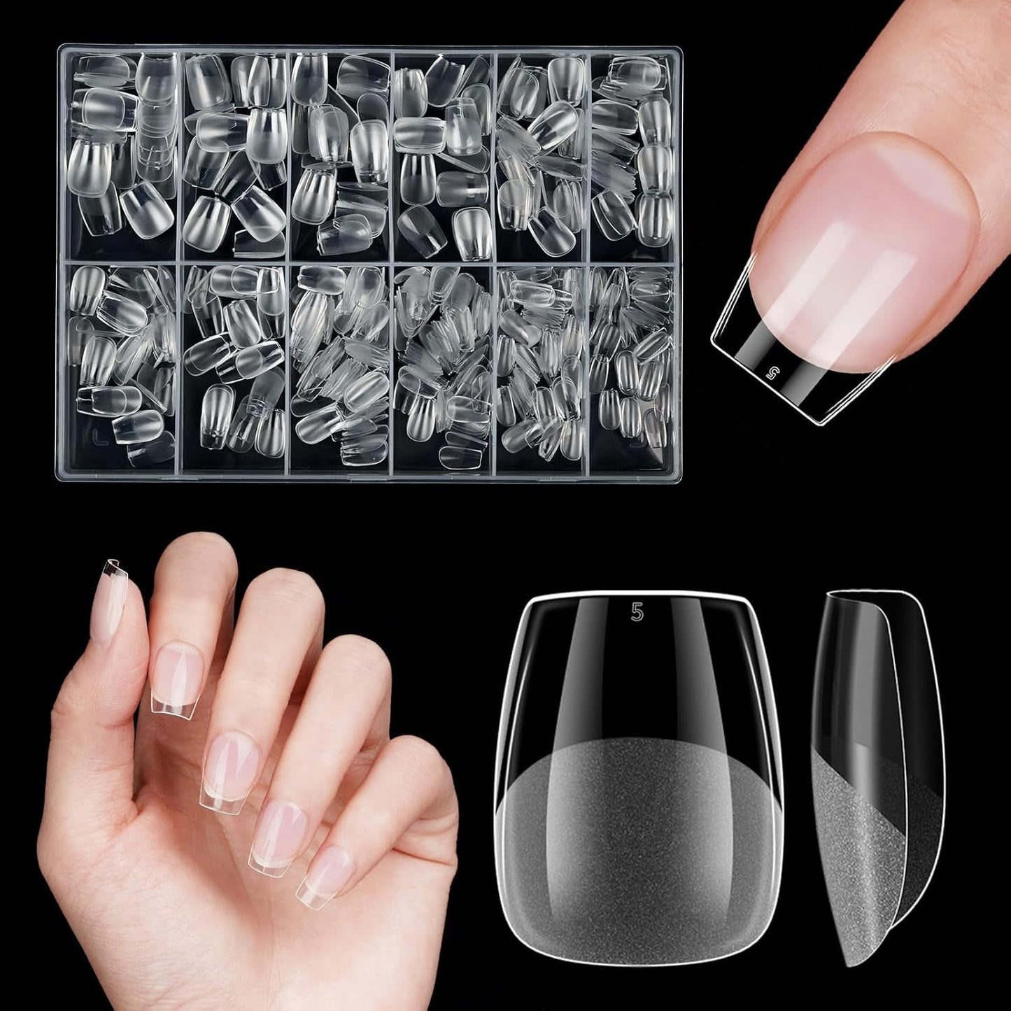 Korta konstgjorda naglar 500st mjuk gel heltäckande Nageltips för gelnaglar 12 storlekar Förpolerade nagelspetsar för gelnaglar Korta konstgjorda naglar Kista Nagelförlängningar Med Box