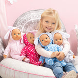 Bayer Design 93822AA Babypuppe Anna, spricht 24 Babylaute, weicher Körper, Schlafaugen, Schnuller, Flasche, 38 cm, rosa, Liten
