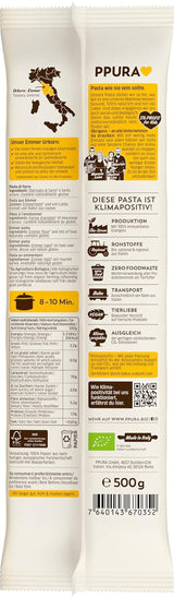 PPURA Ekologisk Spaghetti Pasta med Emmer 500g, 100% naturlig emmer Spaghetti, tillverkad i Italien - Italiensk pasta utan tillsatser, färgämnen eller konserveringsmedel