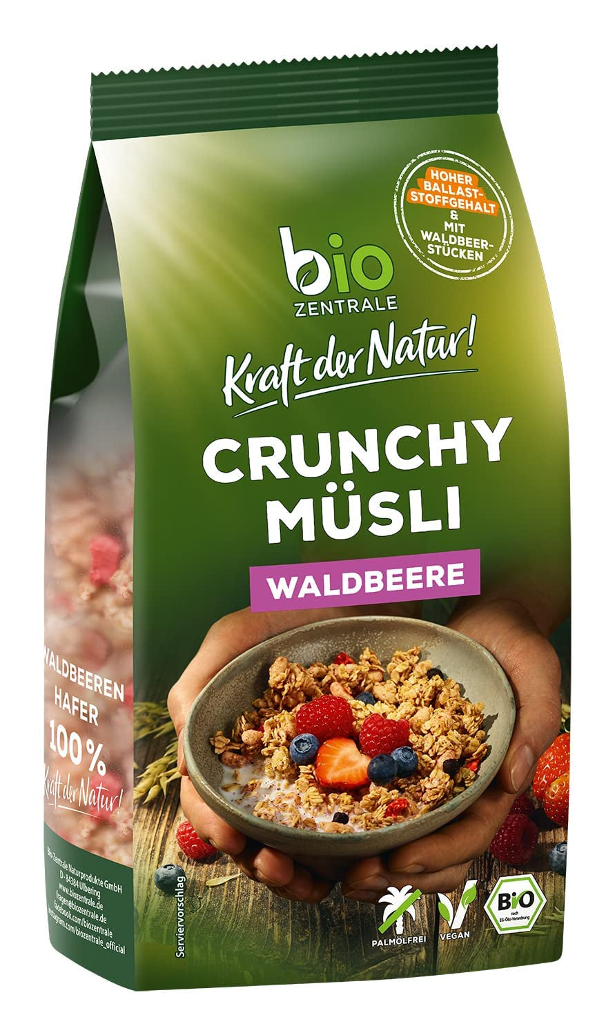 Krispig müsli med bär Biozentrale | 375 g ekologisk müsli | Perfekt för frukost och din kopp takeaway-müsli | Ett alternativ till müslibars