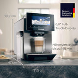 Siemens EQ900 TQ903D03 Automatisk espressomaskin, Appkontroll, Intuitiv Touch Display, Barista Mode, AromaBoost, Brusreducering, Premium Grinder, Automatisk Ångrengöring, 1500 W, Rostfritt stål