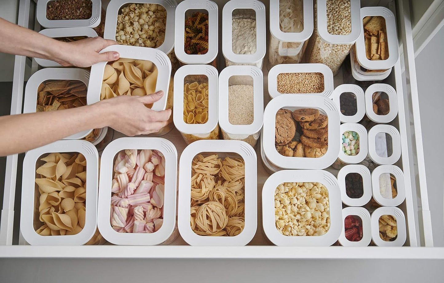 Mepal Set med 9 förvaringsburkar med lock - Rektangulära matbehållare - Köksarrangör av plast - Lufttäta förvaringsbehållare - 7 förvaringsburkar och 2 matförvaringsburkar - Vita matförvaringslådor Naty Shop
