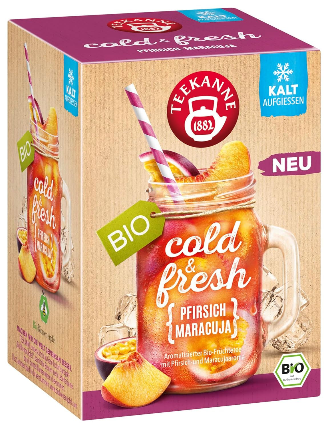 Teekanne Cold & Fresh BIO 4Er Mix - Med de nya varianterna citron-mint, persika-maracuja, apelsin-rosmarin, grapefrukt-mint-ingfära (4 X 45G)