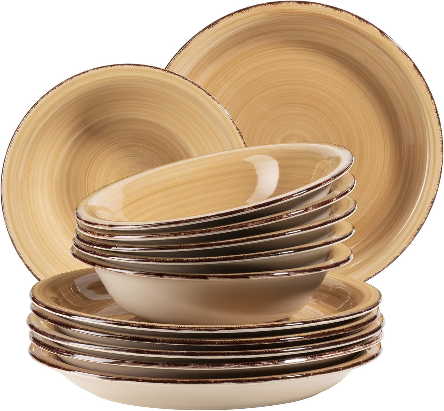 MÄSER Bel Tempo II Teller-Set för 6 Personen im modernen Vintage Look, 12-teiliges Tafelservice, handbemalt, Turkis, Steingut, 27 centimeter
