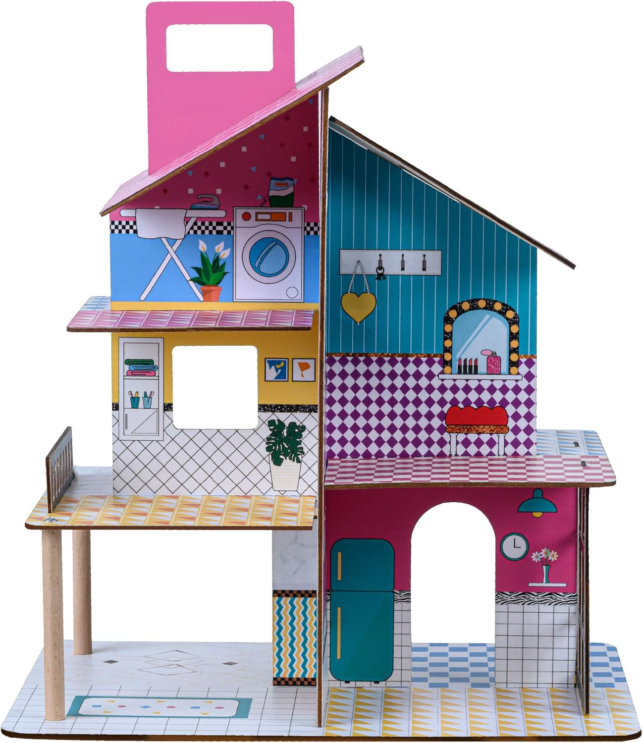 Olivia'S Little World 360 dockhus i trä för barn 3,5" dockor och 12 tillbehör Flerfärgad TD-13260C dockskåp Naty Shop