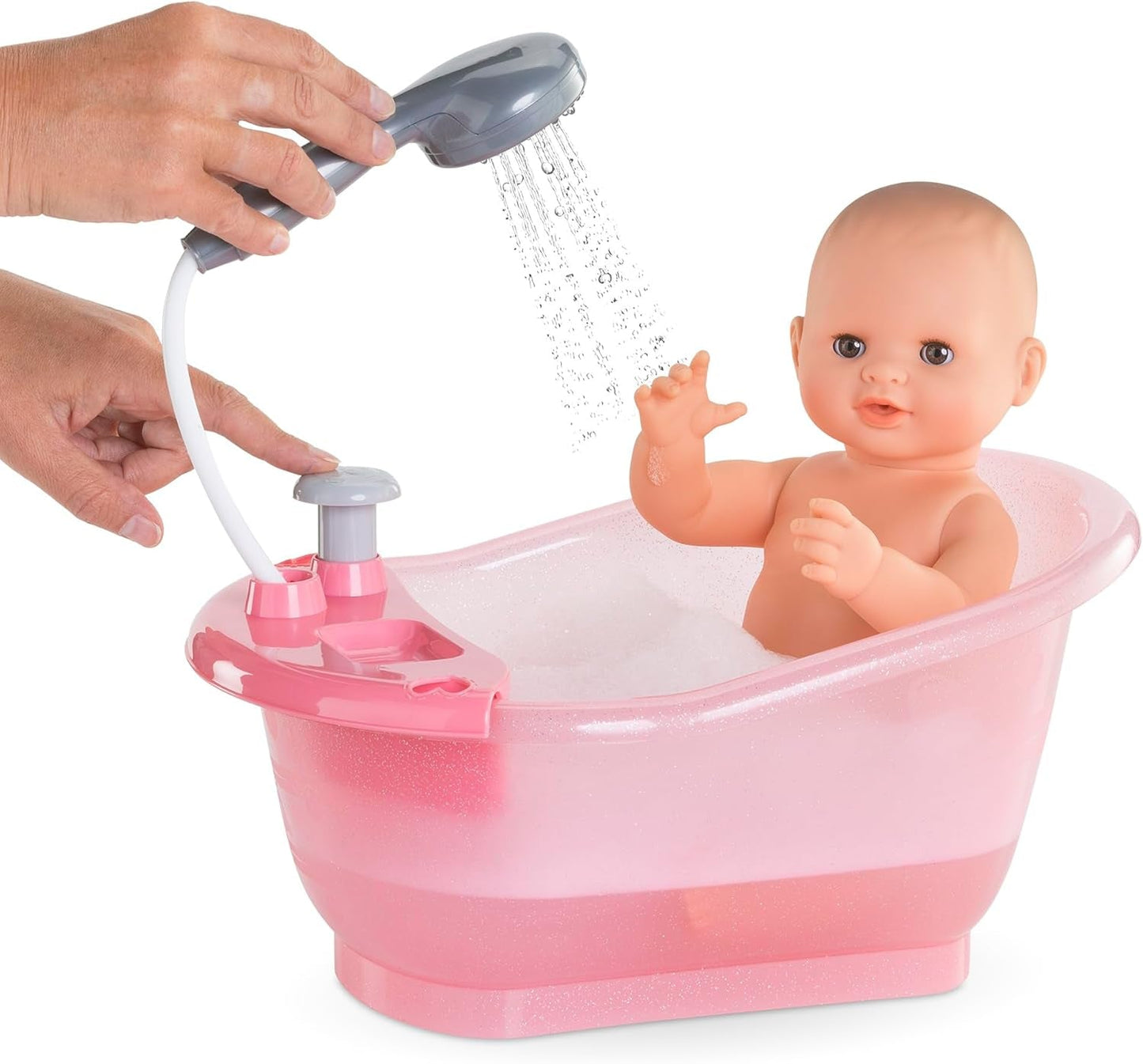 Corolle 9000141660 - Mon Grand Poupon badkar med pumpfunktion och gummiducky för alla 30-36 cm, 32,5 cm dockor, från 3 år